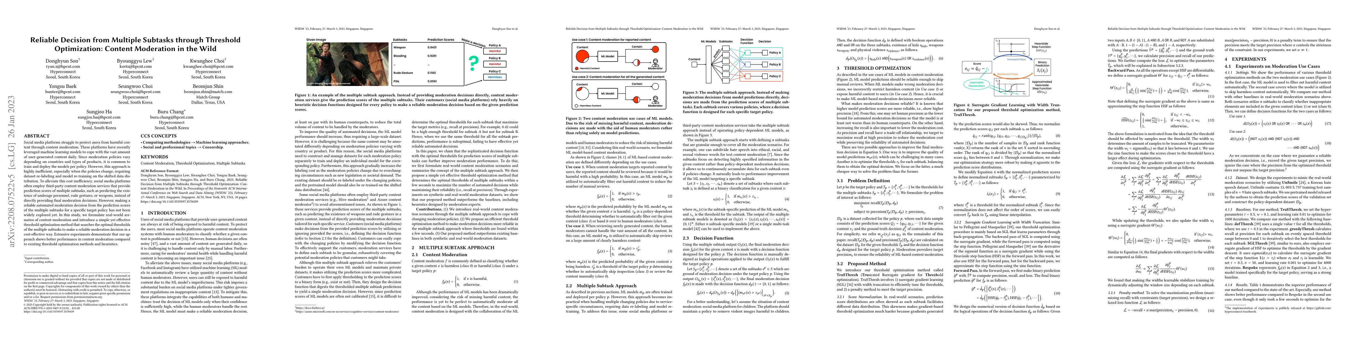 Thumbnail for Reliable Decision from Multiple Subtasks through Threshold Optimization:
  Content Moderation in the Wild