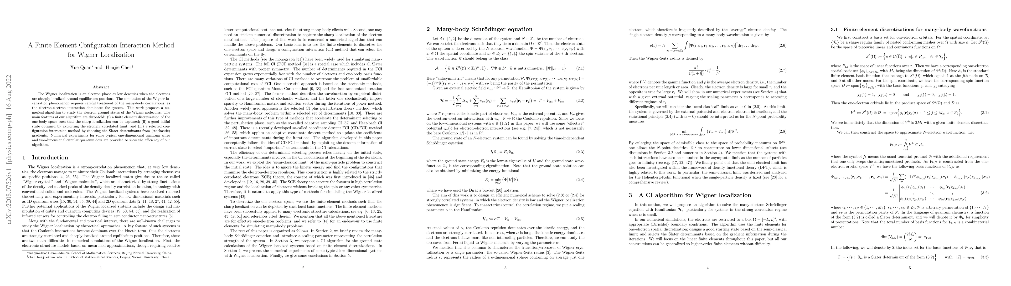 Thumbnail for A Finite Element Configuration Interaction Method for Wigner
  Localization