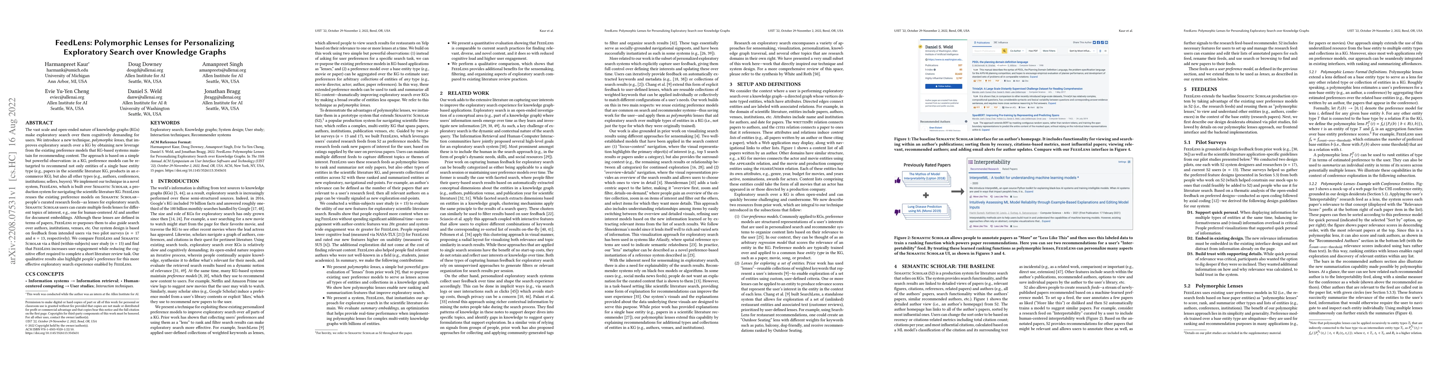 Thumbnail for FeedLens: Polymorphic Lenses for Personalizing Exploratory Search over
  Knowledge Graphs