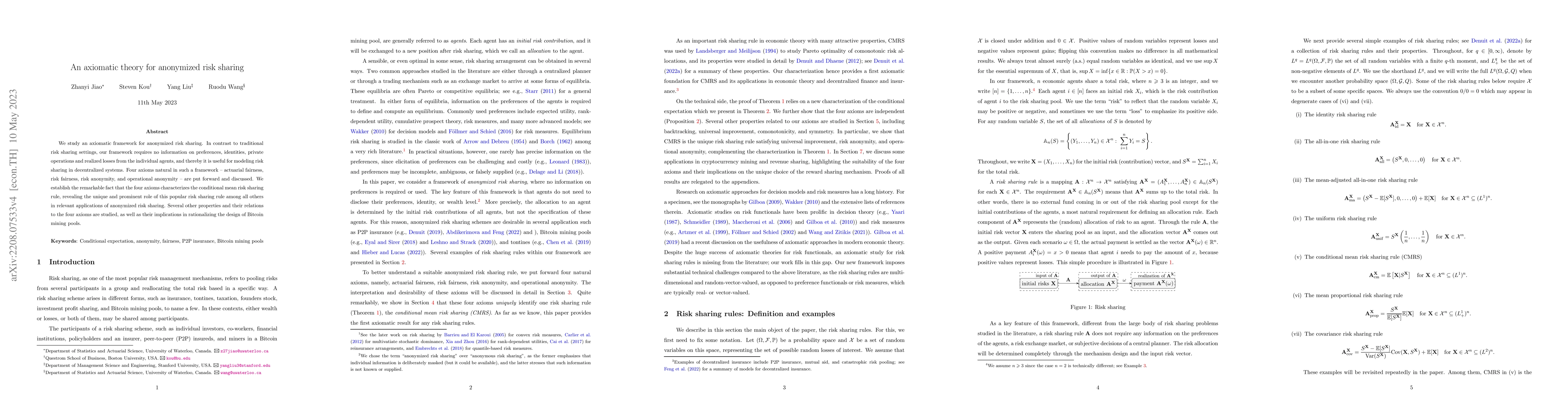 Thumbnail for An axiomatic theory for anonymized risk sharing