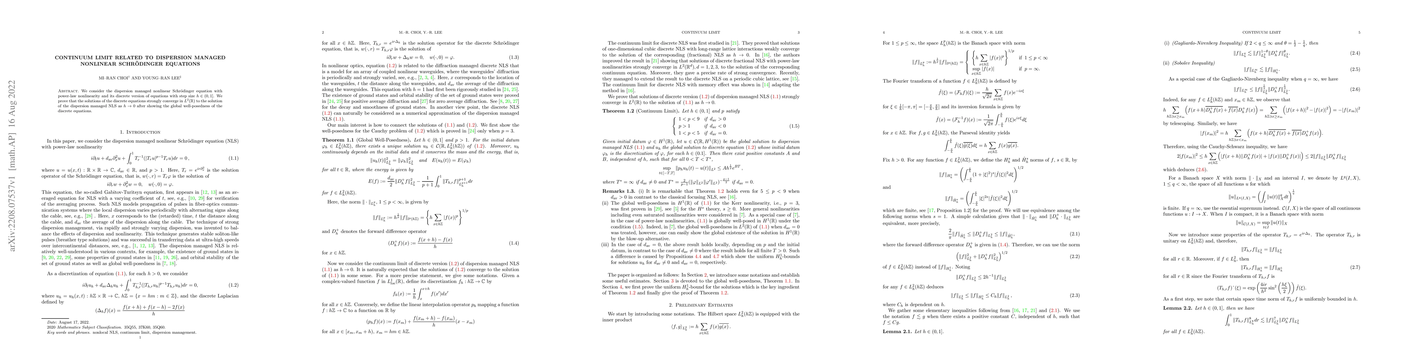 Thumbnail for Continuum limit related to dispersion managed nonlinear Schr\"{o}dinger
  equations