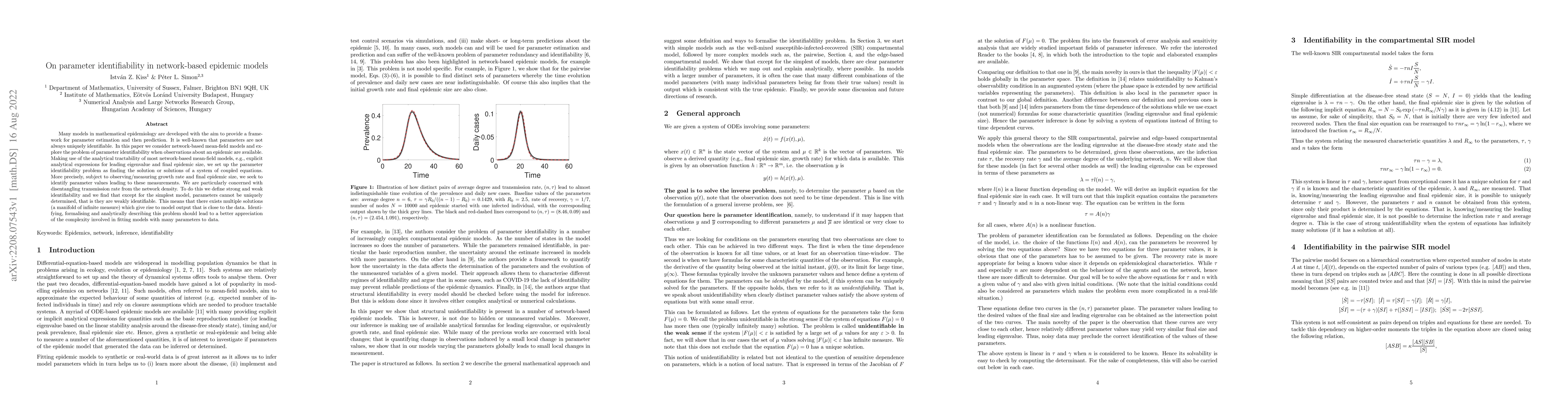 Thumbnail for On parameter identifiability in network-based epidemic models