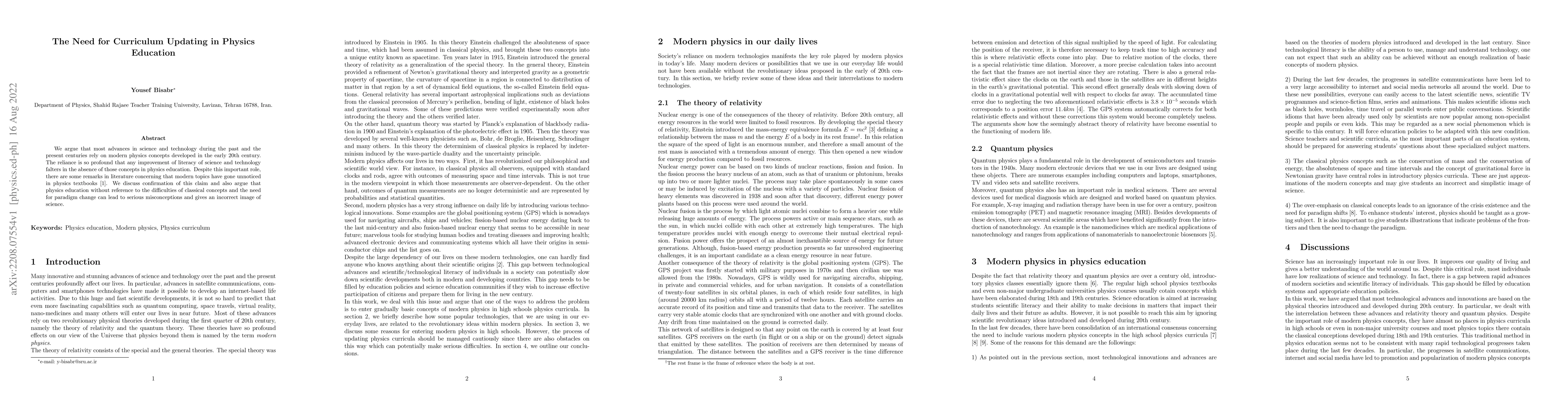 Thumbnail for The Need for Curriculum Updating in Physics Education