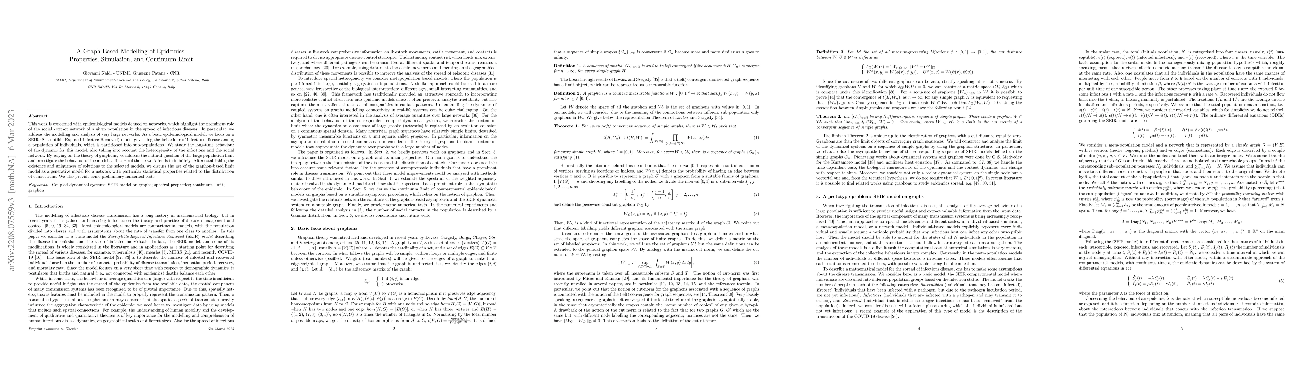 Thumbnail for A Graph-Based Modelling of Epidemics: Properties, Simulation, and
  Continuum Limit