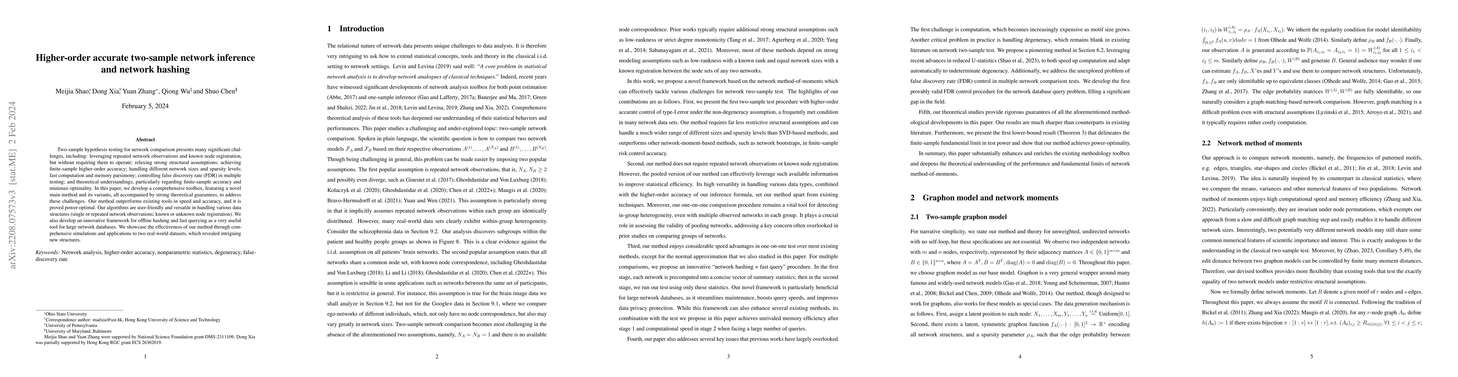 Thumbnail for Higher-order accurate two-sample network inference and network hashing