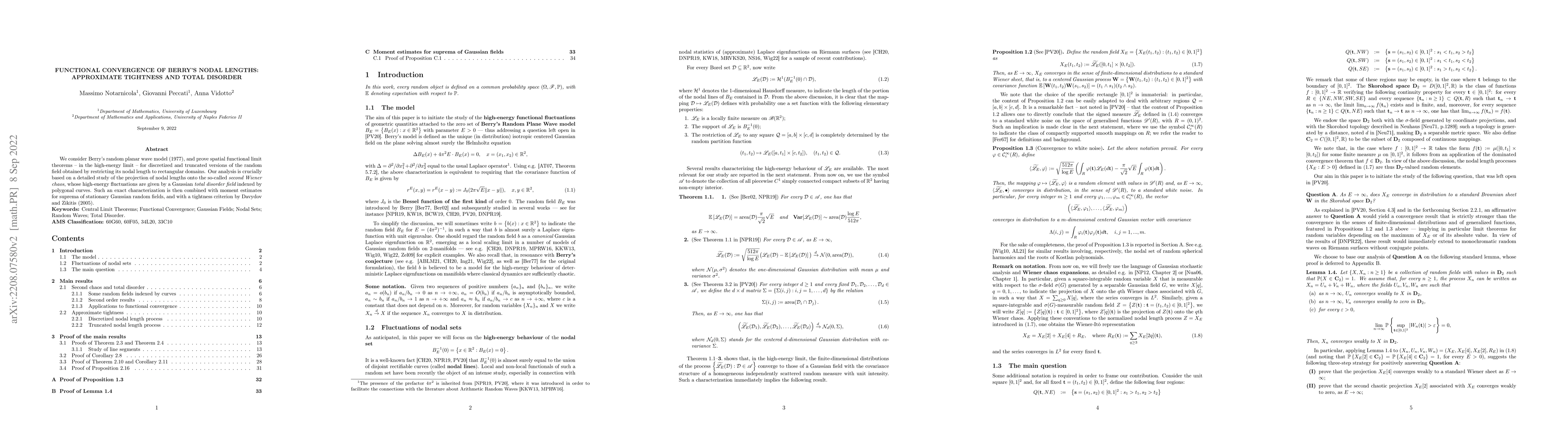 Thumbnail for Functional Convergence of Berry's Nodal Lengths: Approximate Tightness
  and Total Disorder