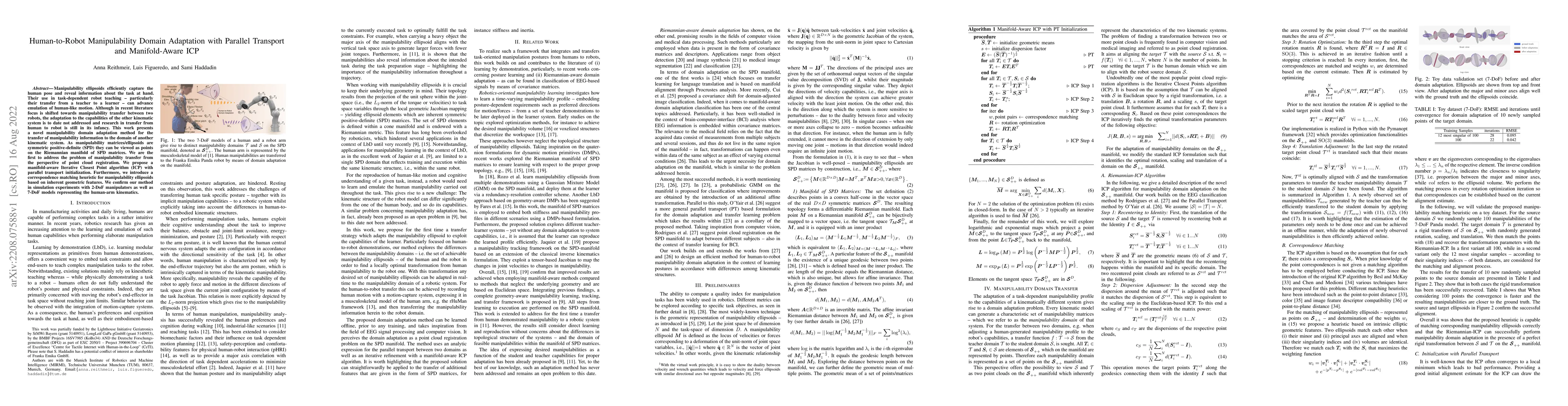Thumbnail for Human-to-Robot Manipulability Domain Adaptation with Parallel Transport
  and Manifold-Aware ICP