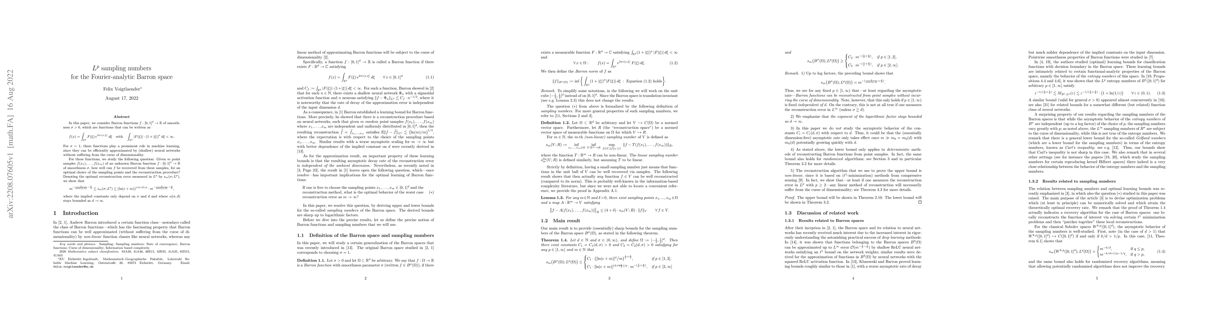 Thumbnail for $L^p$ sampling numbers for the Fourier-analytic Barron space