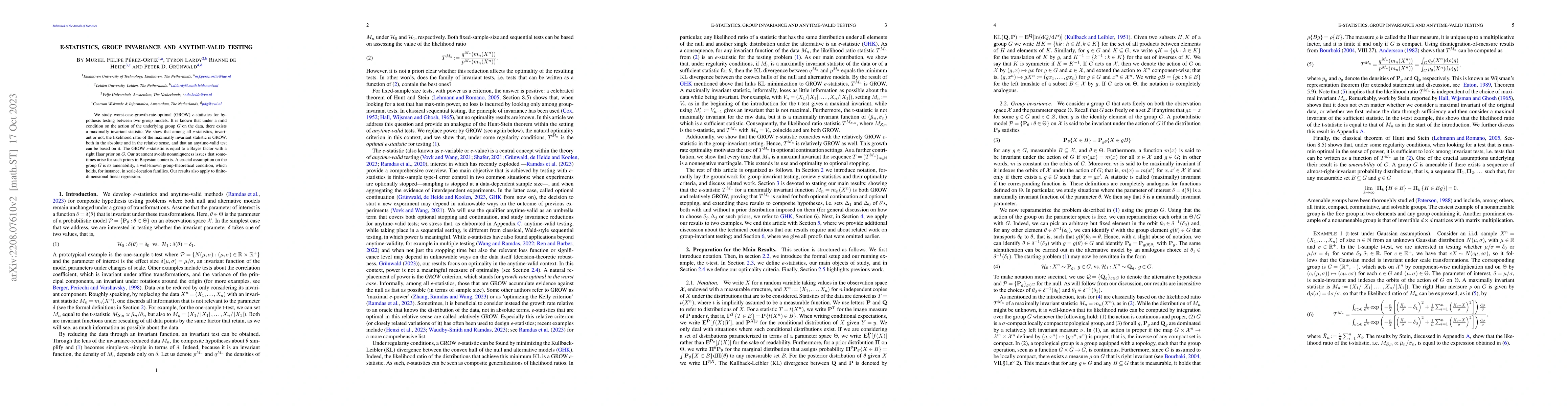 Thumbnail for E-Statistics, Group Invariance and Anytime Valid Testing