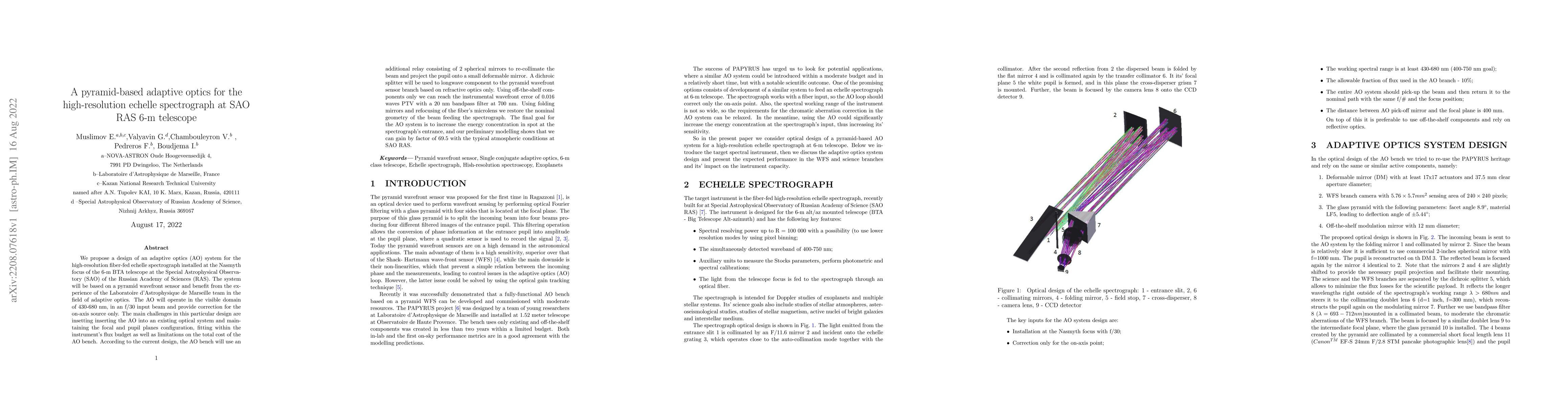 Thumbnail for A pyramid-based adaptive optics for the high-resolution echelle
  spectrograph at SAO RAS 6-m telescope