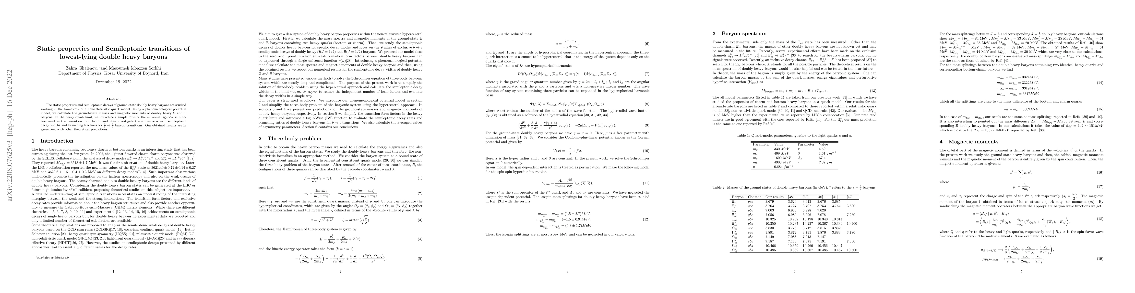 Thumbnail for Static properties and Semileptonic transitions of lowest-lying double
  heavy baryons