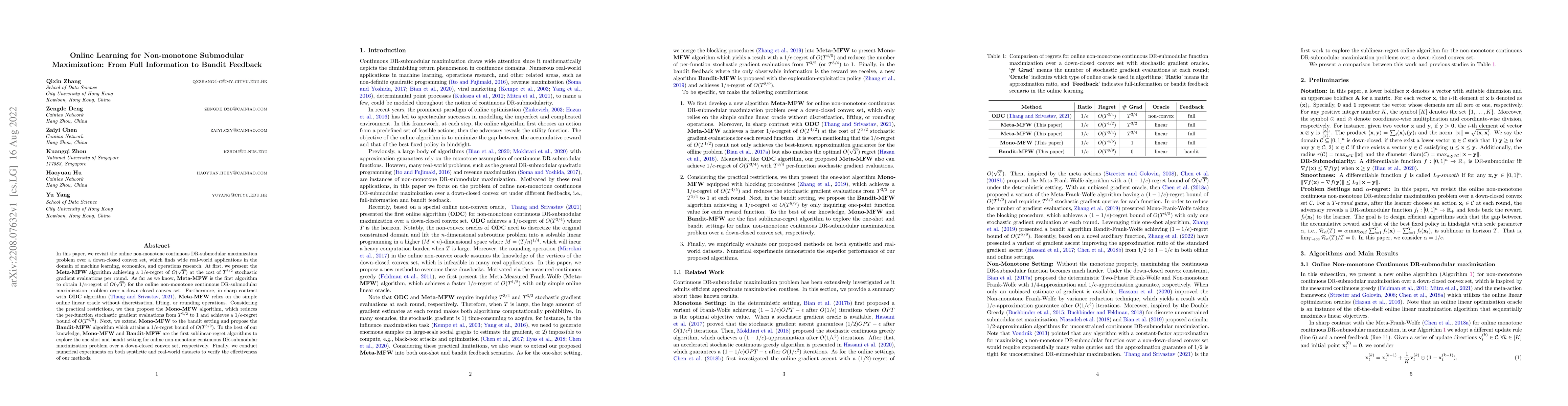 Thumbnail for Online Learning for Non-monotone Submodular Maximization: From Full
  Information to Bandit Feedback