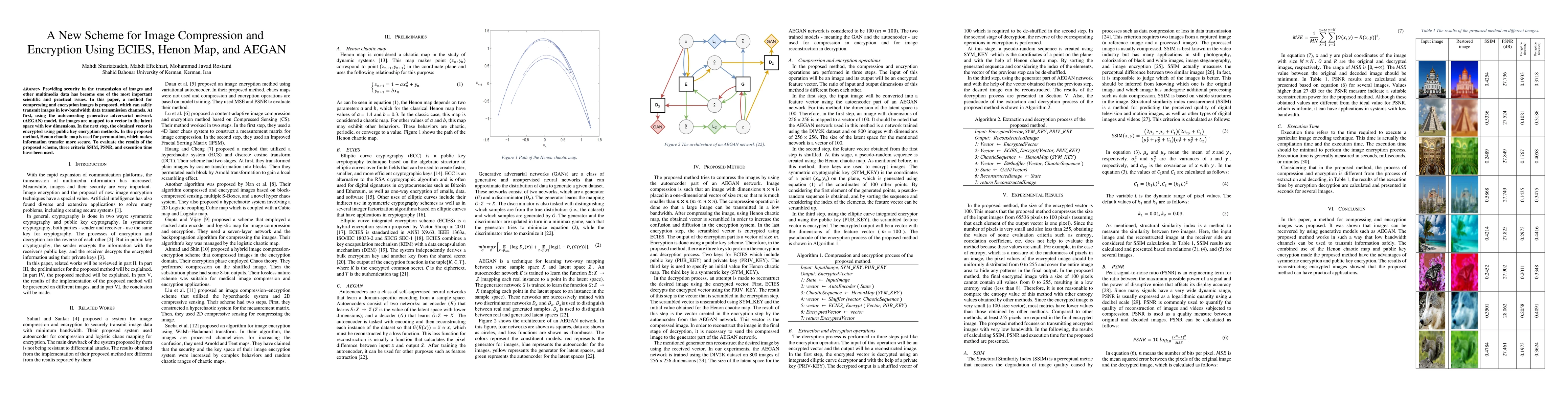 Thumbnail for A New Scheme for Image Compression and Encryption Using ECIES, Henon
  Map, and AEGAN