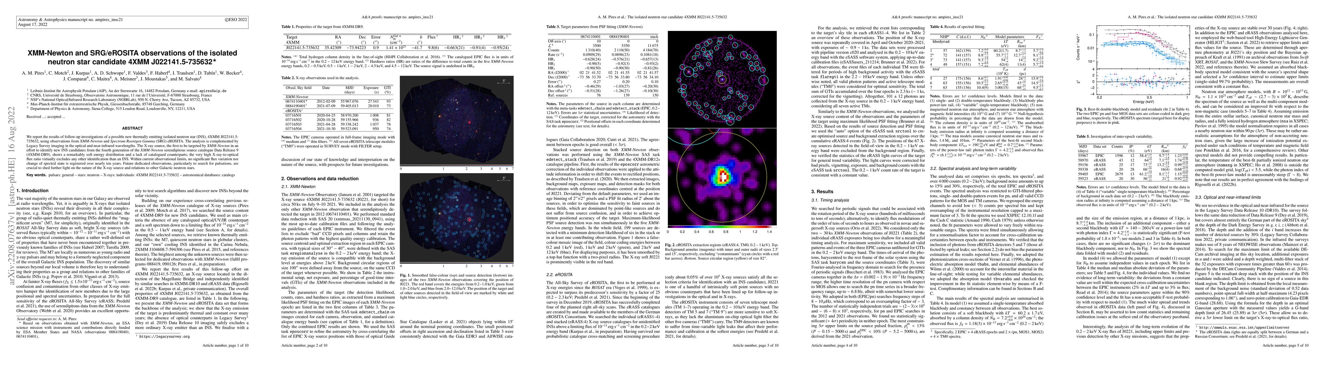 Thumbnail for XMM-Newton and SRG/eROSITA observations of the isolated neutron star
  candidate 4XMM J022141.5-735632
