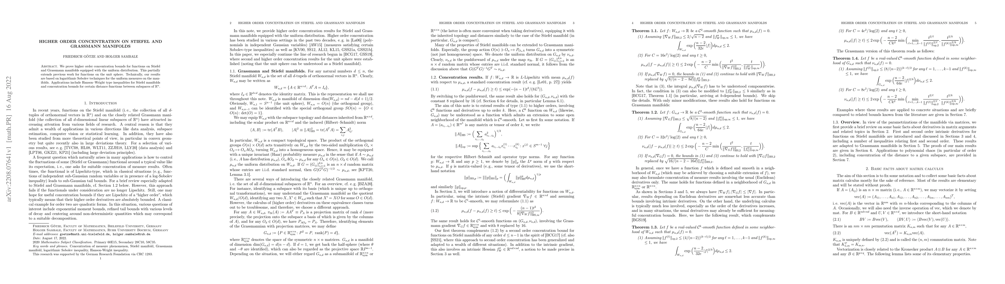 Thumbnail for Higher order concentration on Stiefel and Grassmann manifolds