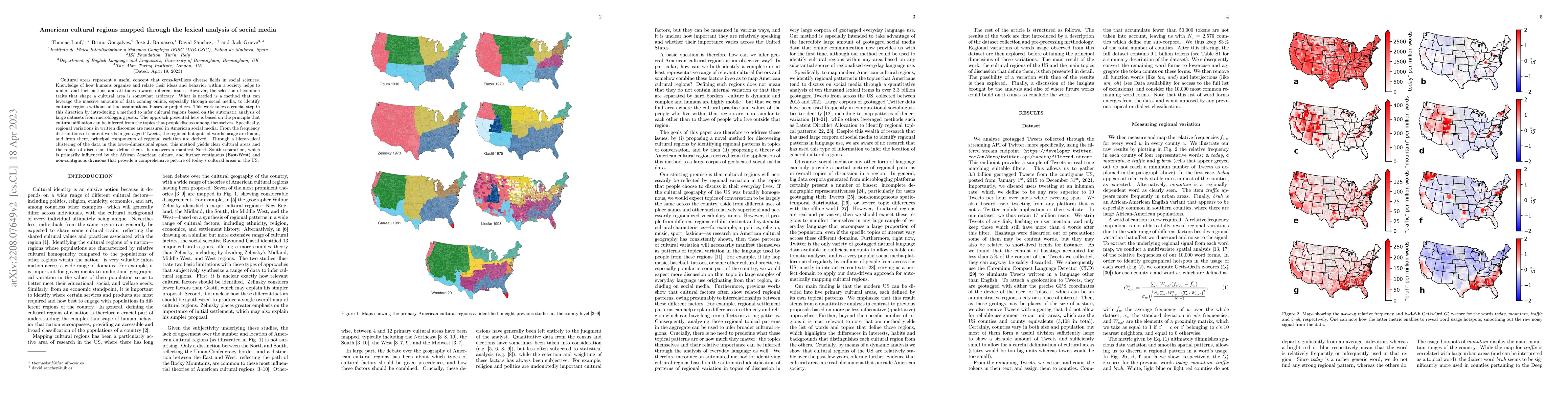 Thumbnail for American cultural regions mapped through the lexical analysis of social
  media
