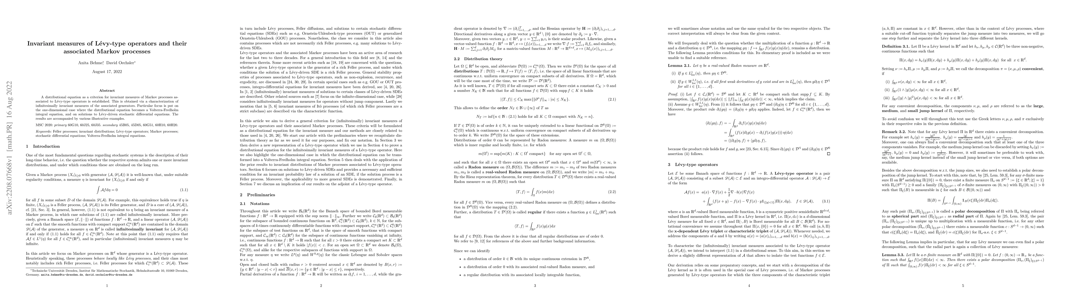 Thumbnail for Invariant measures of L\'evy-type operators and their associated Markov
  processes