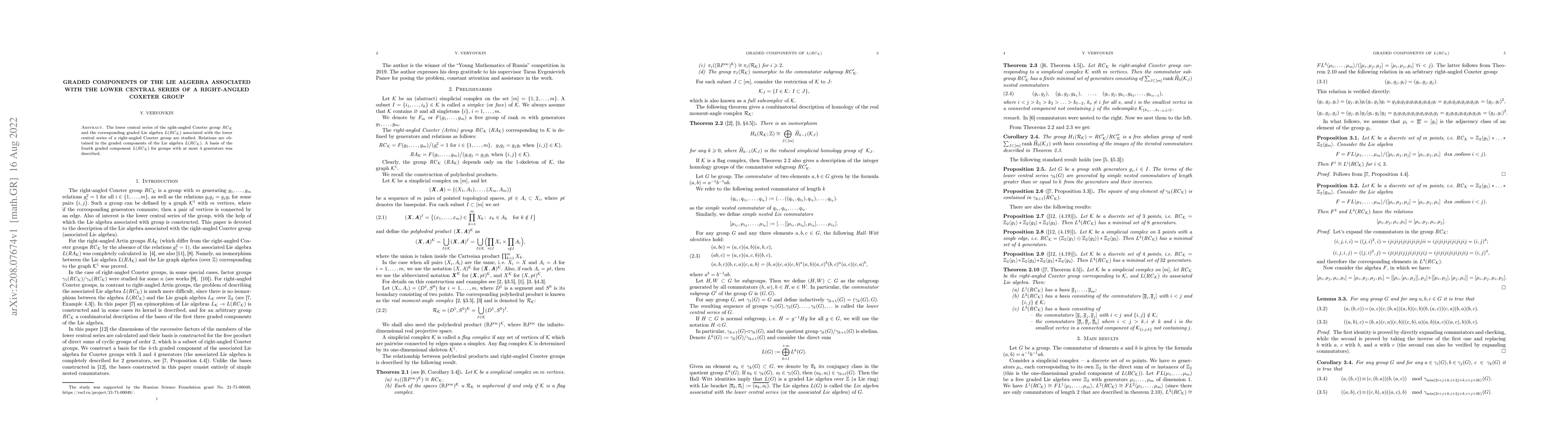 Thumbnail for Graded components of the Lie algebra associated with the lower central
  series of a right-angled Coxeter group