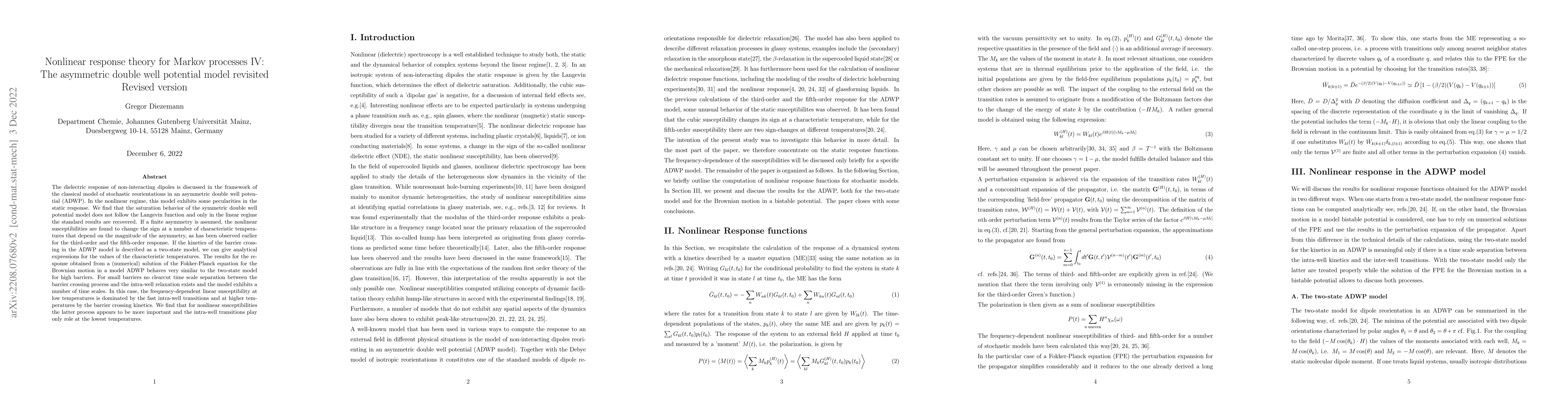 Thumbnail for Nonlinear response theory for Markov processes IV: The asymmetric double
  well potential model revisited