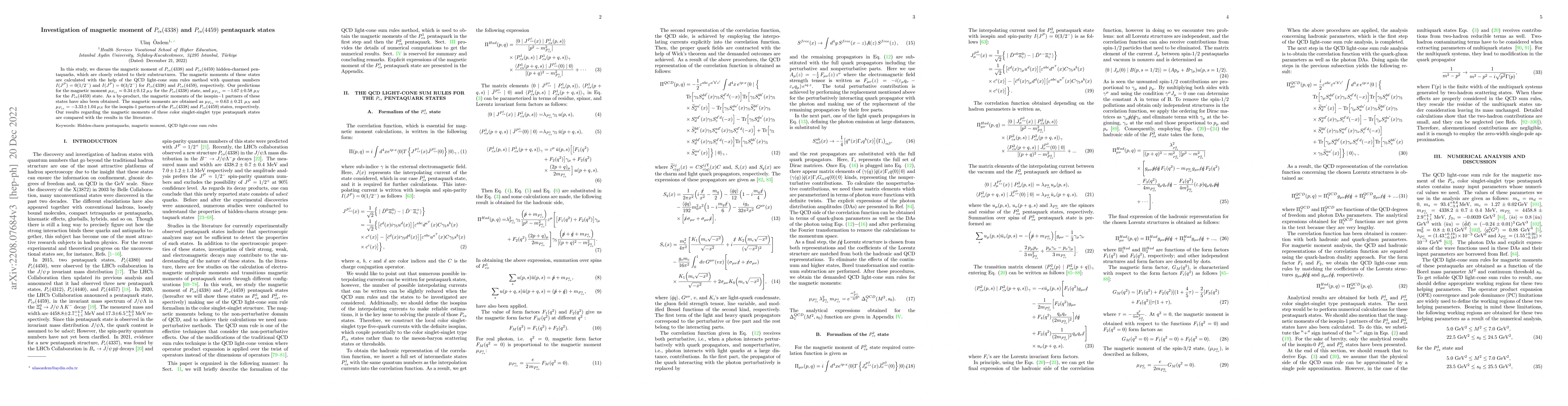 Thumbnail for Investigation of magnetic moment of $P_{cs}(4338)$ and $P_{cs}(4459)$
  pentaquark states