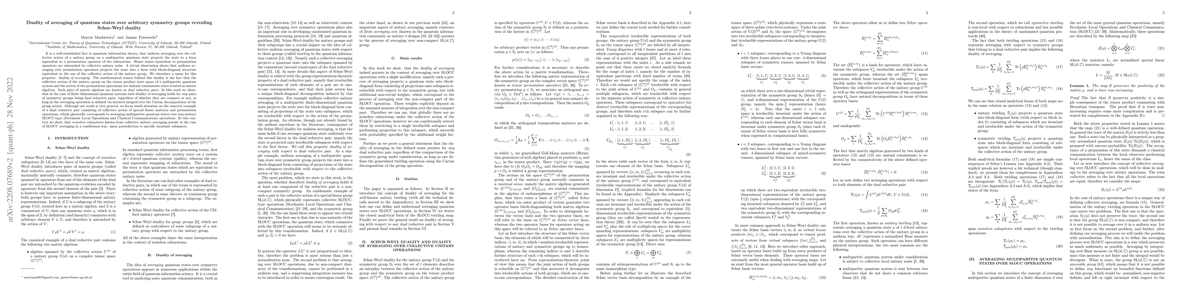 Thumbnail for Duality of averaging of quantum states over arbitrary symmetry groups
  revealing Schur-Weyl duality