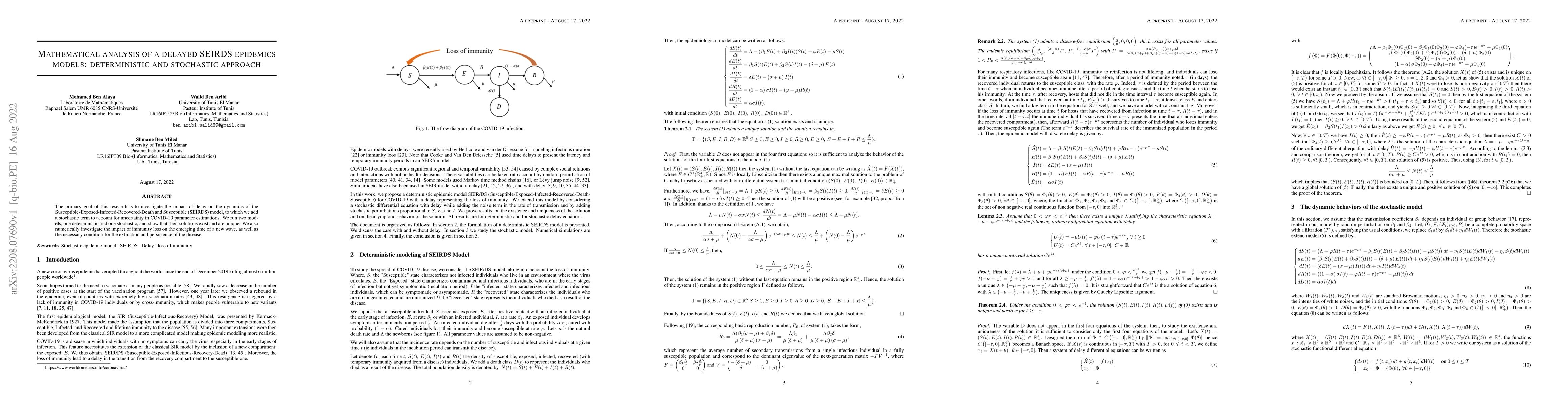 Thumbnail for Mathematical analysis of a delayed SEIRDS epidemics models:
  deterministic and stochastic approach
