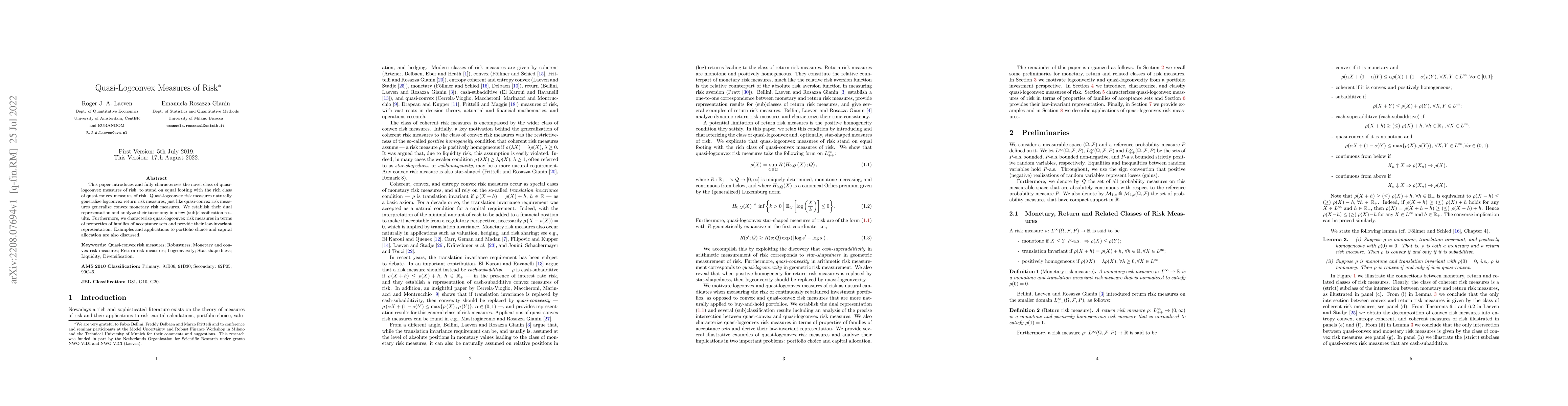 Thumbnail for Quasi-Logconvex Measures of Risk