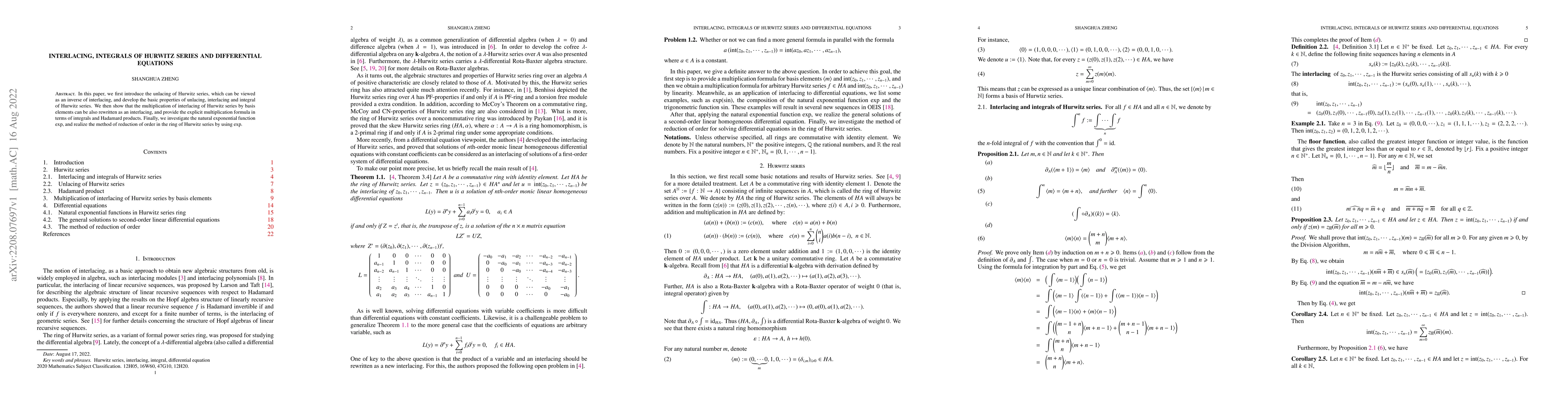 Thumbnail for Interlacing, integrals of Hurwitz series and differential equations