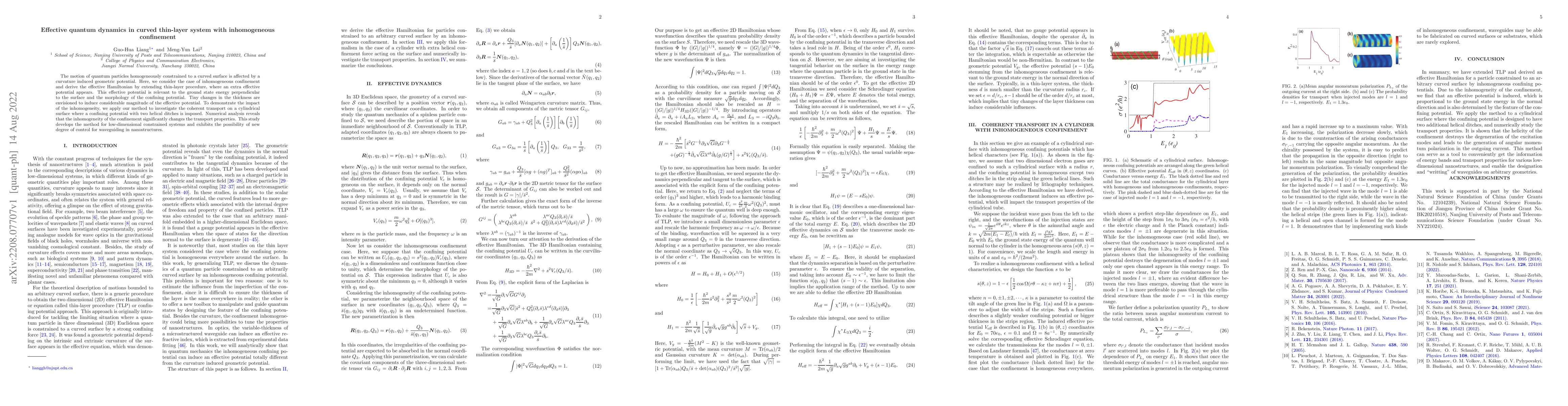 Thumbnail for Effective quantum dynamics in curved thin-layer system with
  inhomogeneous confinement