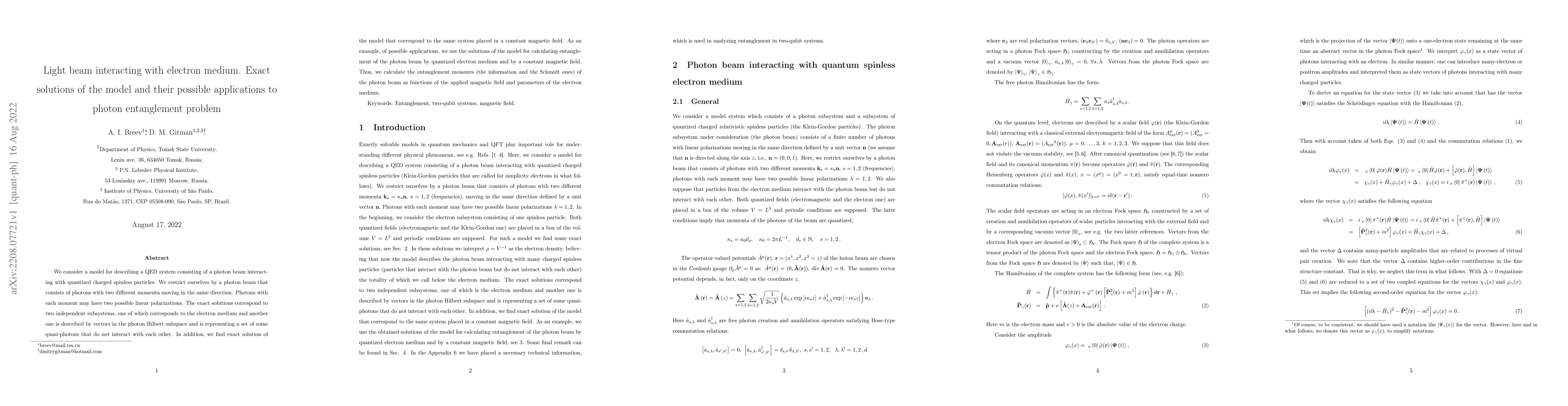 Thumbnail for Light beam interacting with electron medium. Exact solutions of the
  model and their possible applications to photon entanglement problem