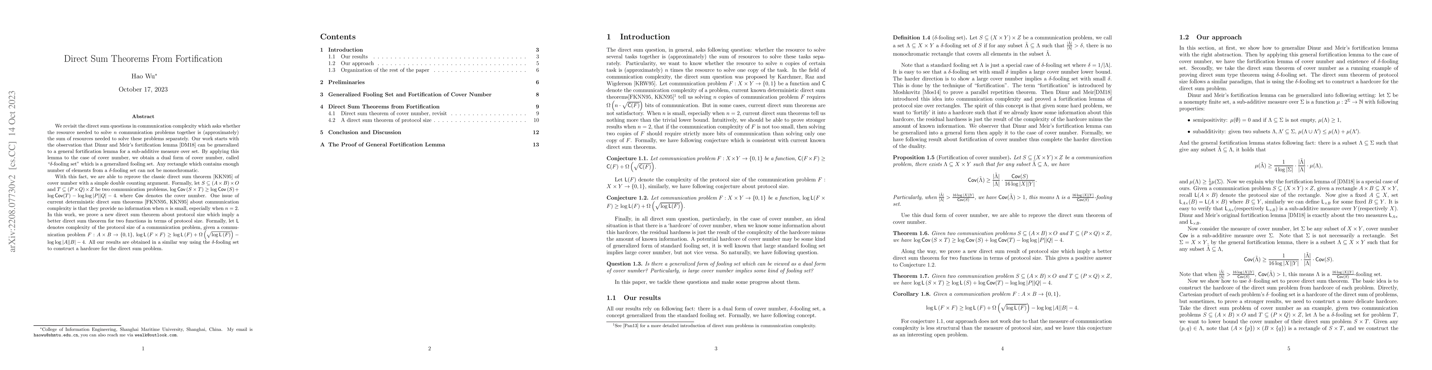 Thumbnail for Direct Sum Theorems From Fortification