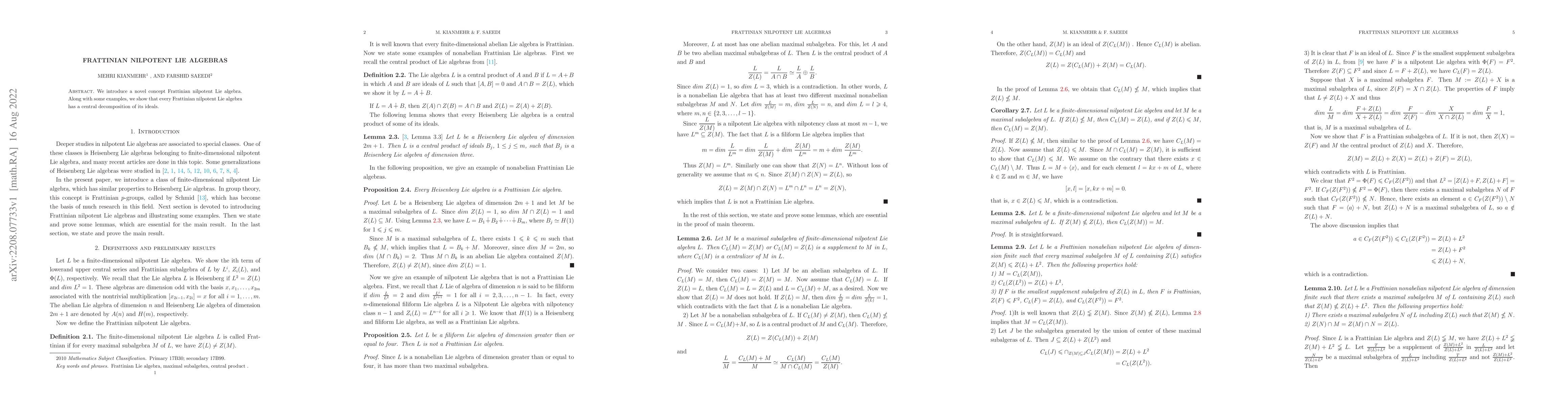 Thumbnail for Frattinian nilpotent Lie algebras