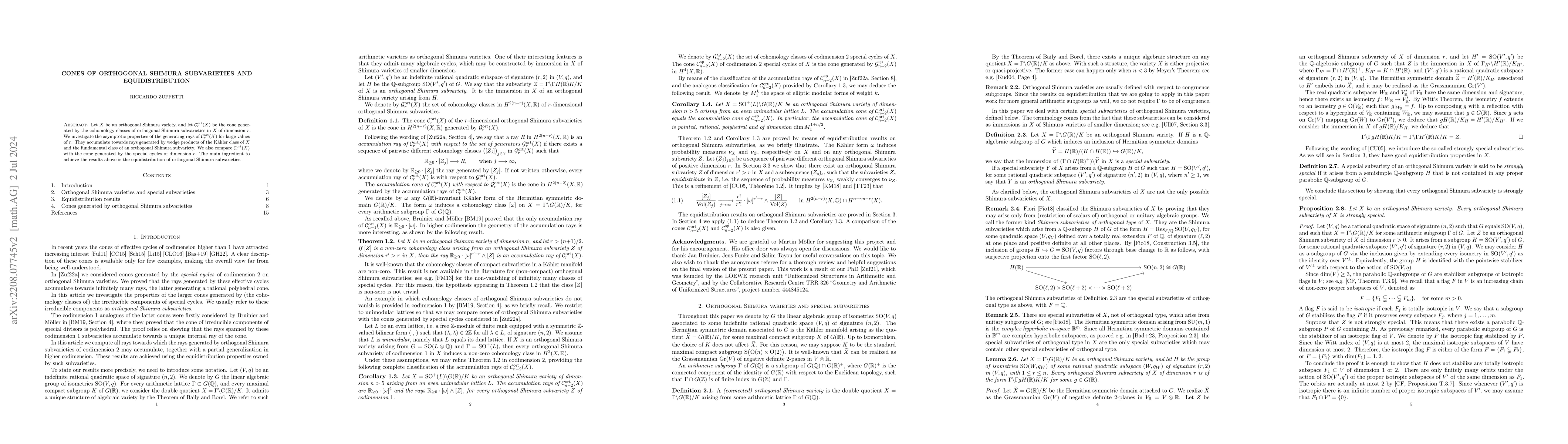 Thumbnail for Cones of orthogonal Shimura subvarieties and equidistribution