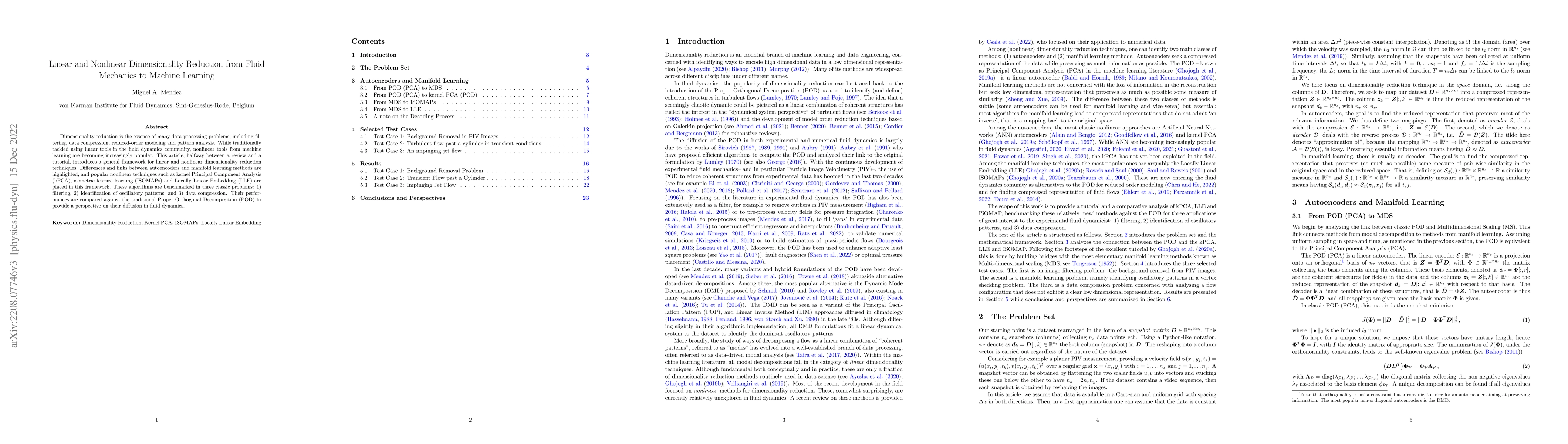 Thumbnail for Linear and Nonlinear Dimensionality Reduction from Fluid Mechanics to
  Machine Learning