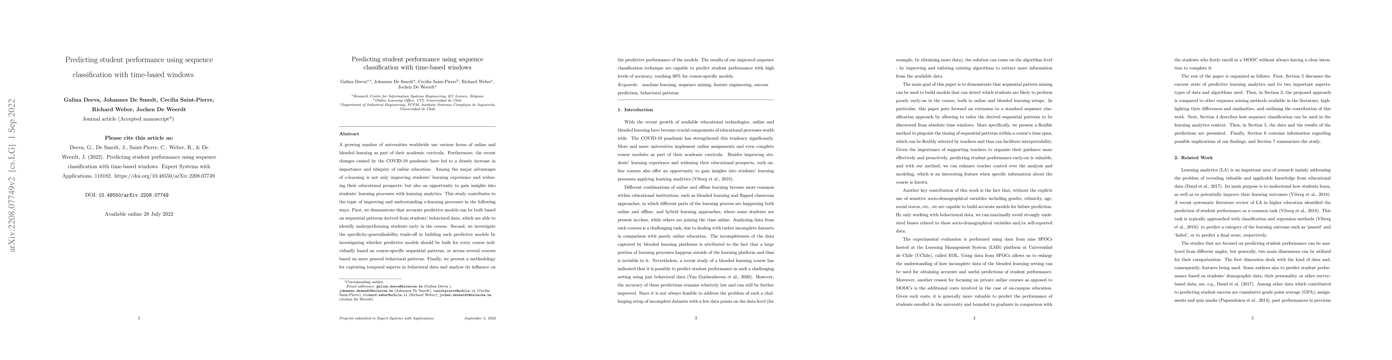 Thumbnail for Predicting student performance using sequence classification with
  time-based windows