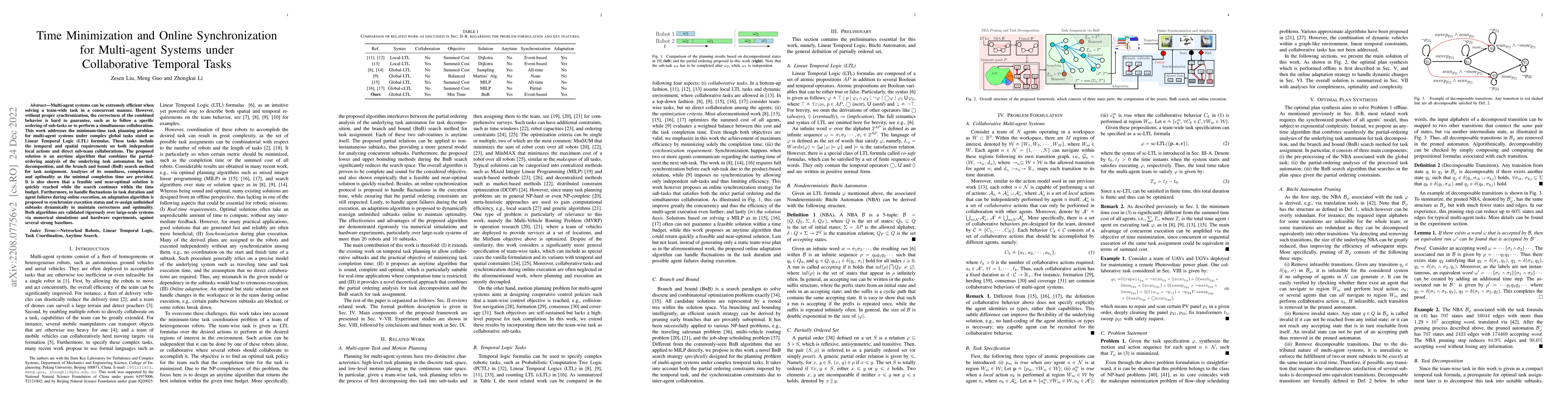 Thumbnail for Time Minimization and Online Synchronization for Multi-agent Systems
  under Collaborative Temporal Tasks