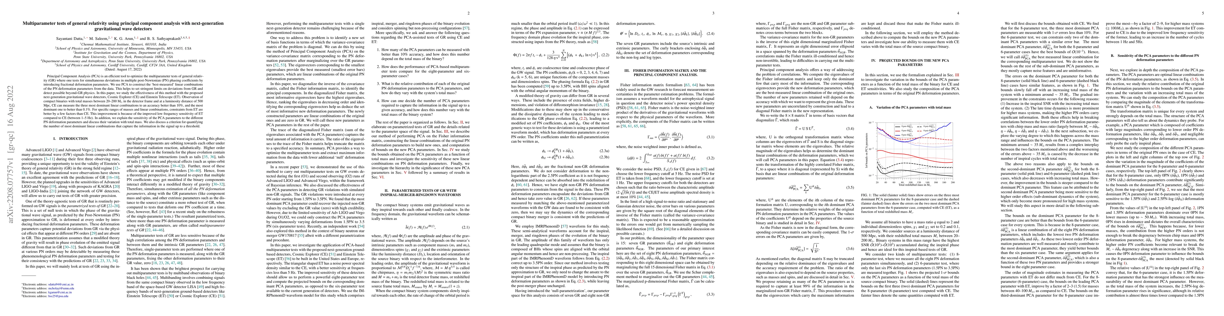 Thumbnail for Multiparameter tests of general relativity using principal component
  analysis with next-generation gravitational wave detectors
