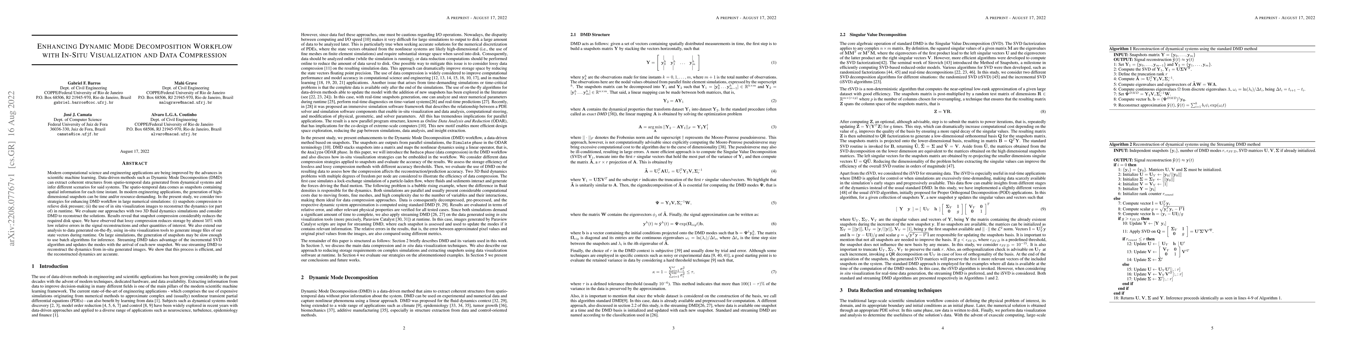 Thumbnail for Enhancing Dynamic Mode Decomposition Workflow with In-Situ Visualization
  and Data Compression