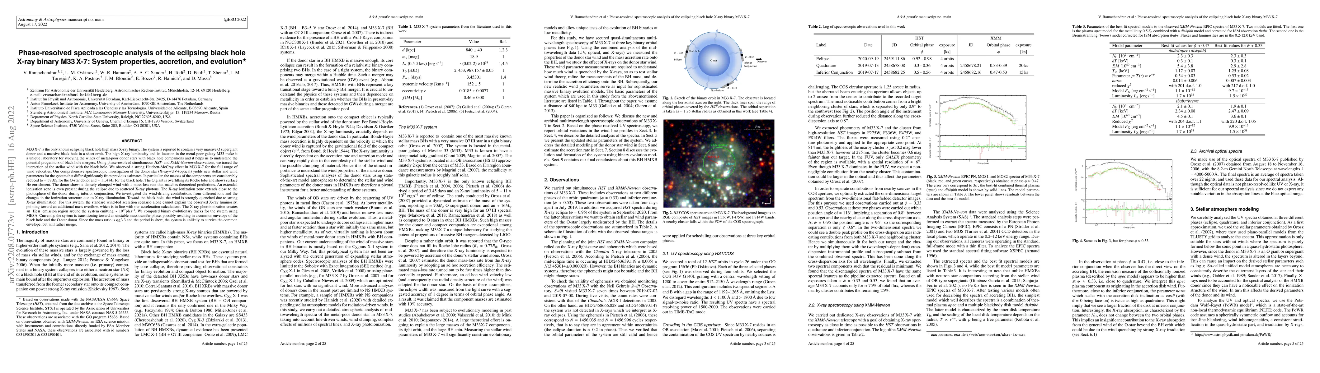 Thumbnail for Phase-resolved spectroscopic analysis of the eclipsing black hole X-ray
  binary M33 X-7: System properties, accretion, and evolution