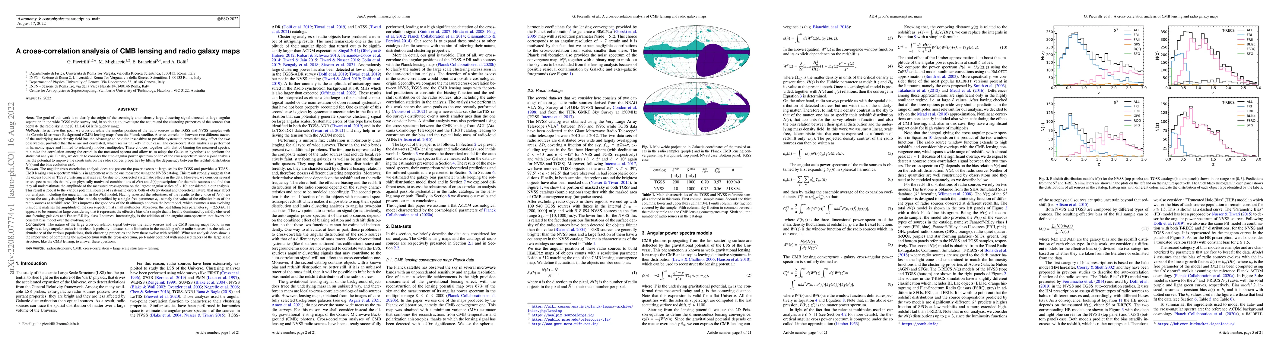 Thumbnail for A cross-correlation analysis of CMB lensing and radio galaxy maps