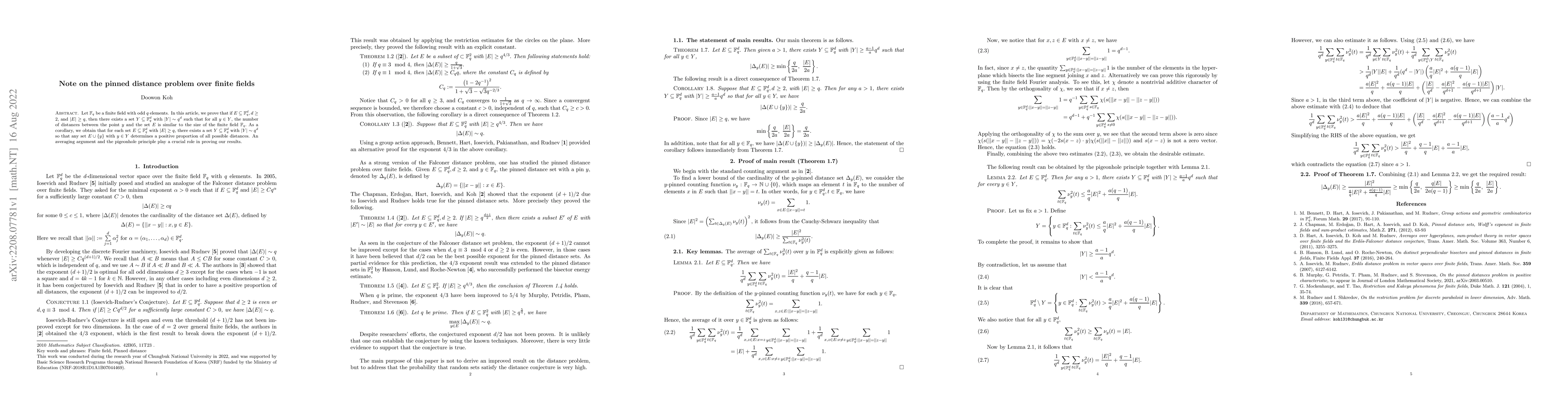 Thumbnail for Note on the pinned distance problem over finite fields