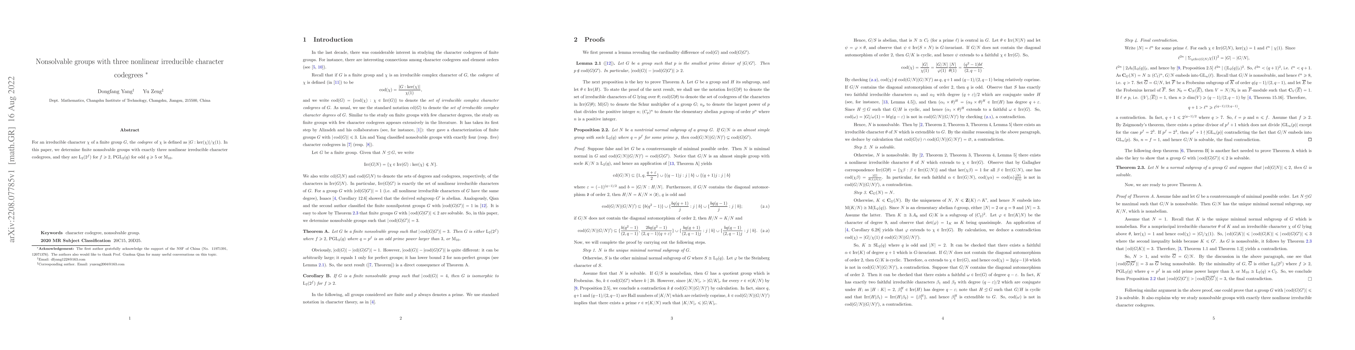 Thumbnail for Nonsolvable groups with three nonlinear irreducible character codegrees