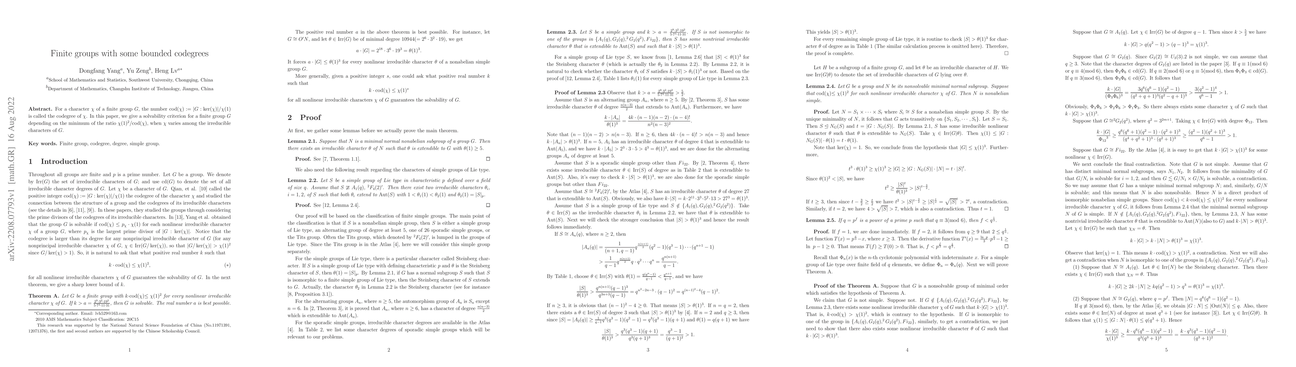 Thumbnail for Finite groups with some bounded codegrees