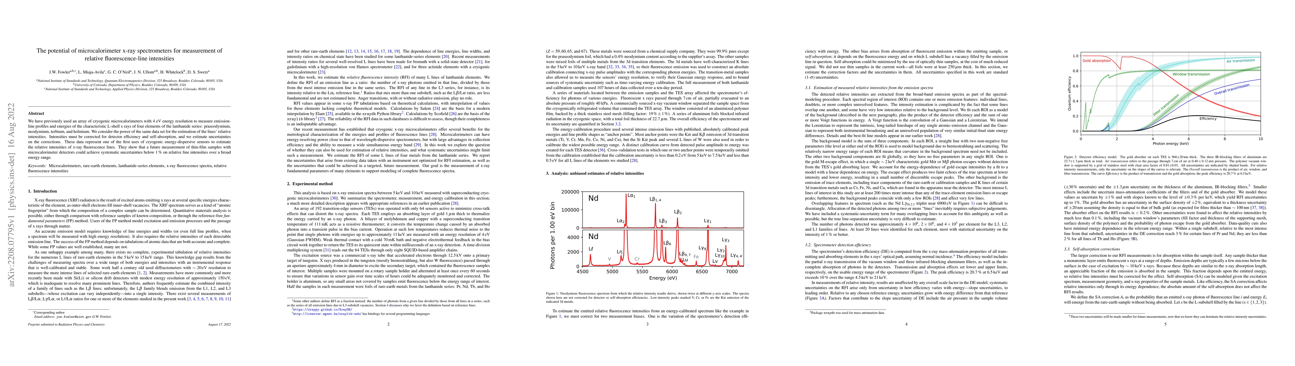 Thumbnail for The potential of microcalorimeter x-ray spectrometers for measurement of
  relative fluorescence-line intensities