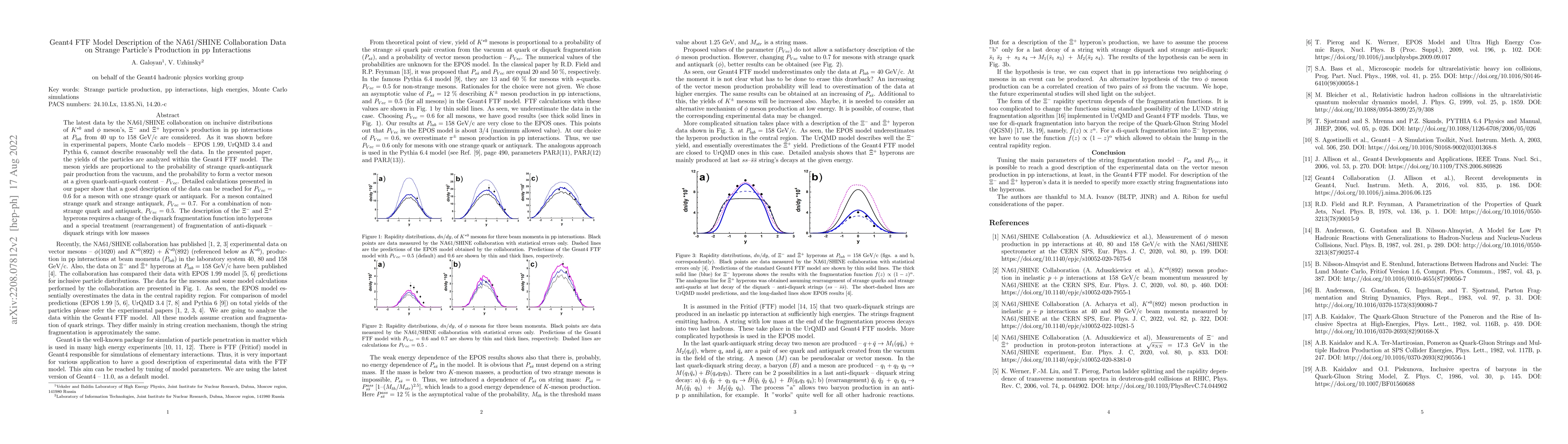 Thumbnail for Geant4 FTF Model Description of the NA61/SHINE Collaboration Data on
  Strange Particle's Production in pp Interactions