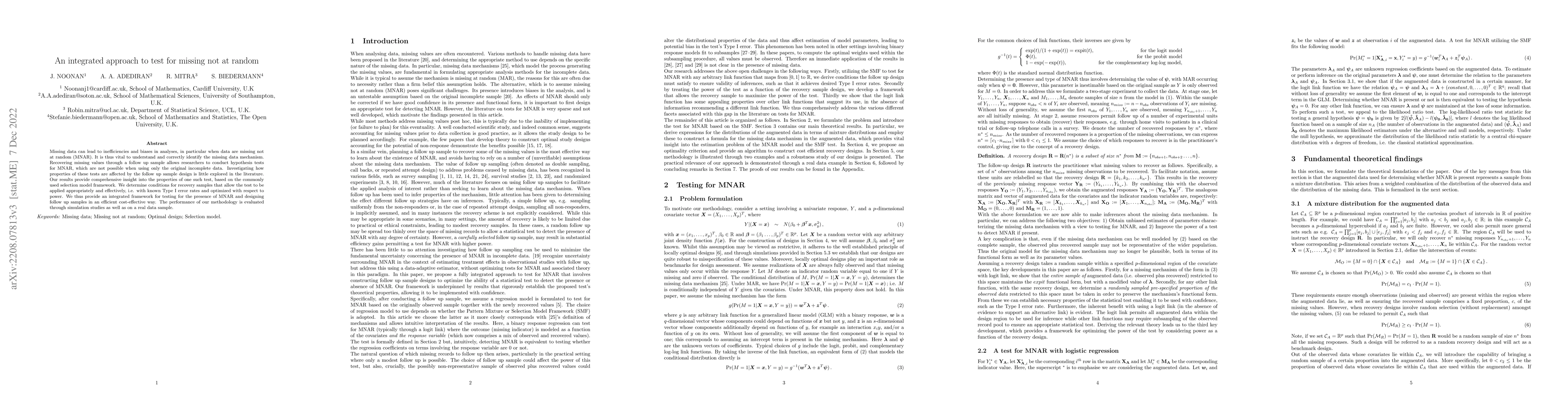 Thumbnail for An integrated approach to test for missing not at random