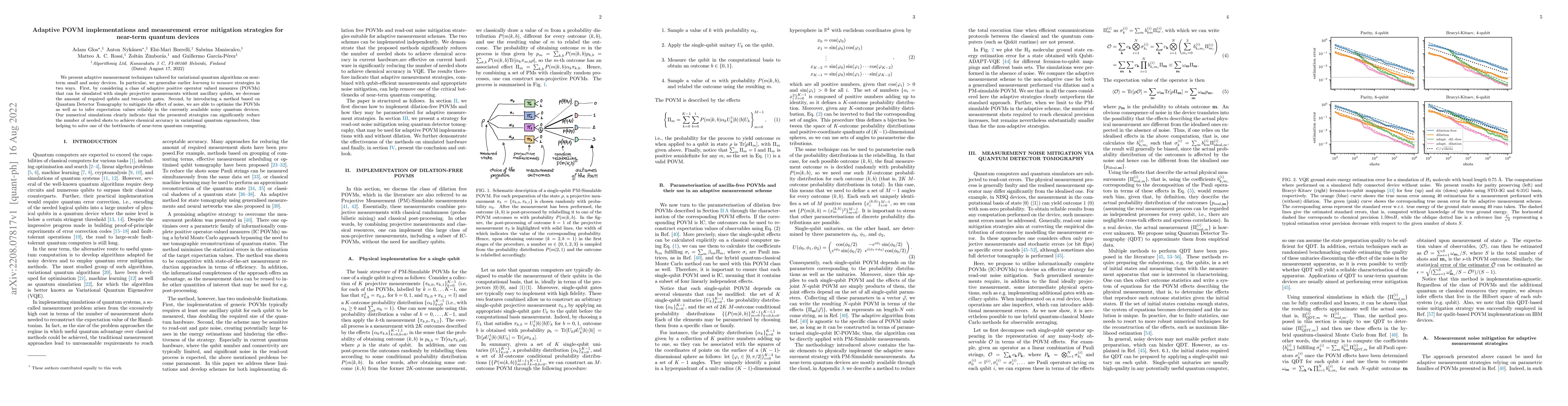 Thumbnail for Adaptive POVM implementations and measurement error mitigation
  strategies for near-term quantum devices