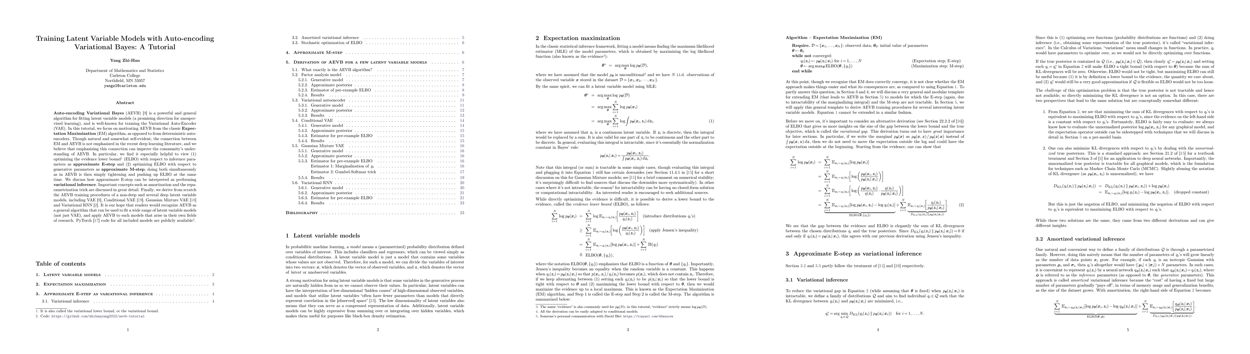 Thumbnail for Training Latent Variable Models with Auto-encoding Variational Bayes: A
  Tutorial