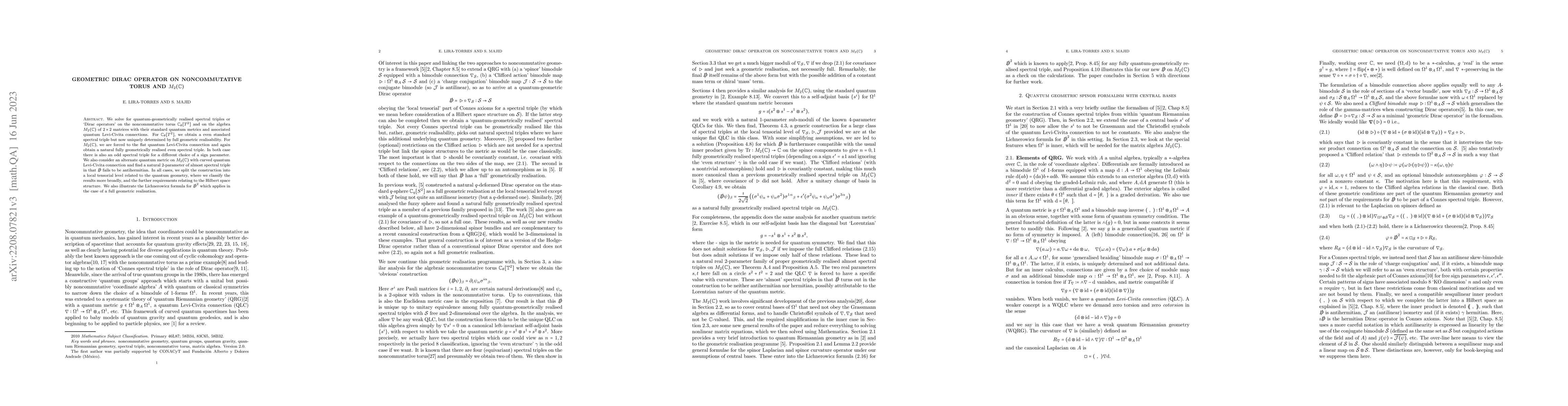 Thumbnail for Geometric Dirac operator on noncommutative torus and $M_2(\Bbb C)$