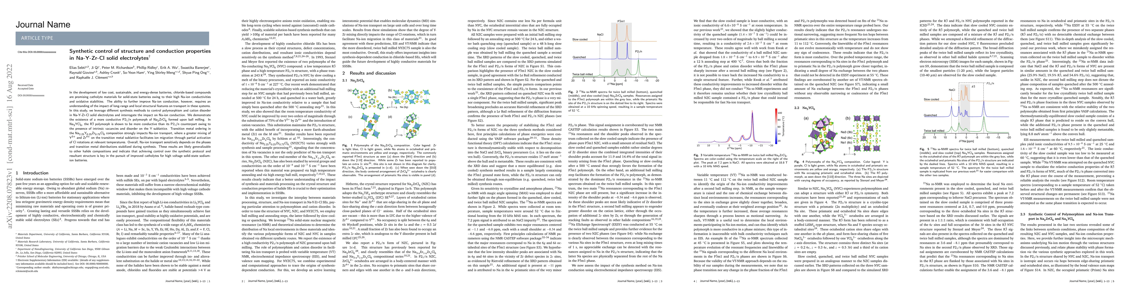 Thumbnail for Synthetic control of structure and conduction properties in Na-Y-Zr-Cl
  solid electrolytes